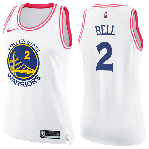 Nike Warriors #2 Jordan Bell White/Pink Women's NBA Swingman Fashion Jersey - Click Image to Close